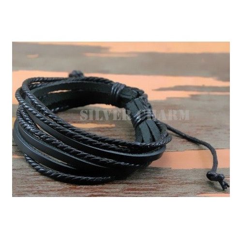 2-dielny kožený náramok, čierny