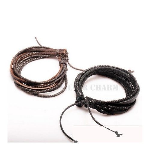 2-dielny kožený náramok, čierno-hnedý