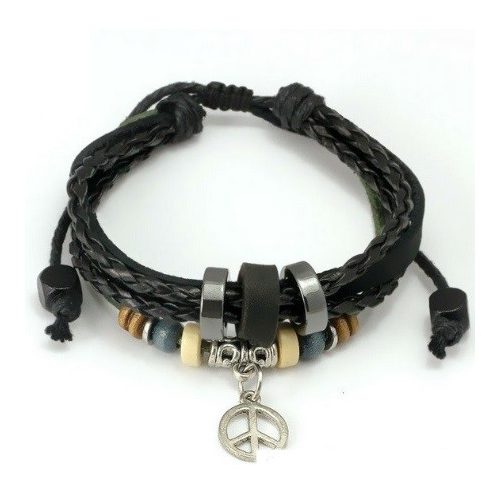 Kožený náramok s príveskom, Peace