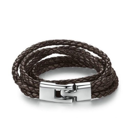 Pletený náramok zo šiestich kože, hnedý