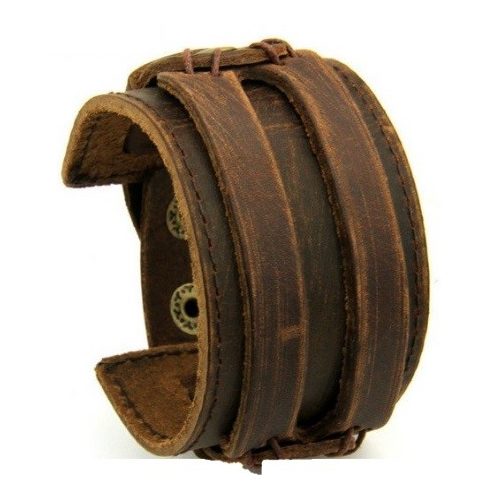 Dvojitý kožený pánsky náramok hnedej farby