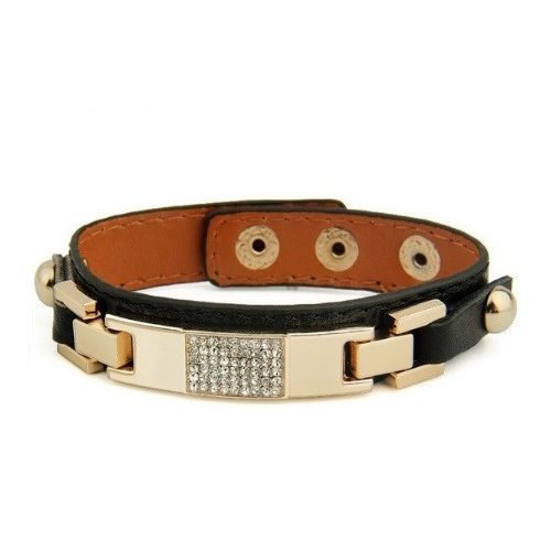 Kožený náramok zlatej farby, čierny