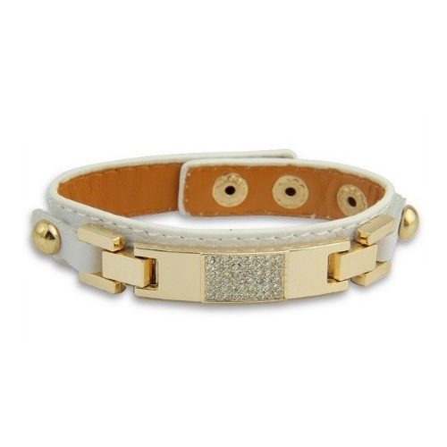 Kožený náramok zlatej farby, biely