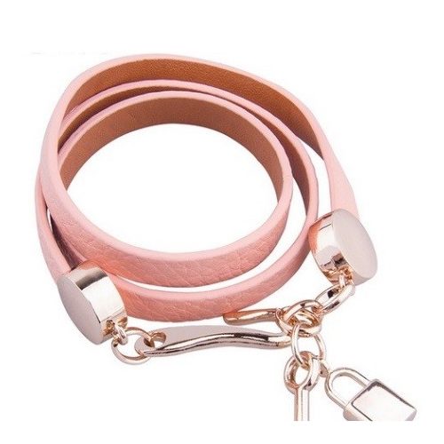 Trojitý kožený náramok, ružový