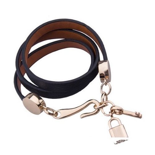 Trojitý kožený náramok, čierny