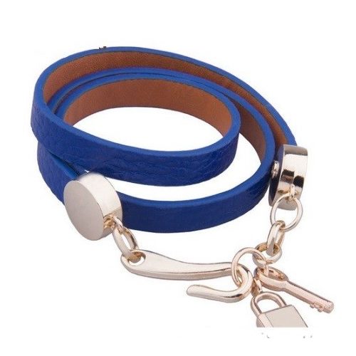 Trojitý kožený náramok, modrý