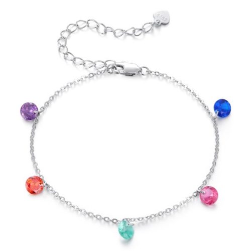 Ezüst karkötő színes kristályokkal