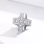 Ezüst charm, kereszt fehér kristállyal