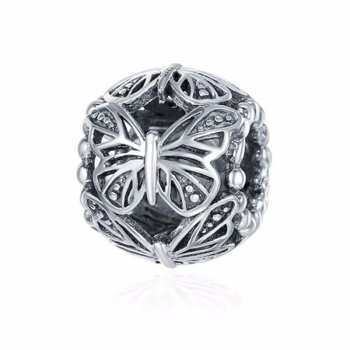 Ezüst charm (925), gyöngy pillangóval