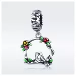 Ezüst charm (925), kismadár virágokkal