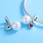 Ezüst charm (925), gyöngy szívvel