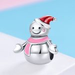 Ezüst charm, hóember piros sapkával