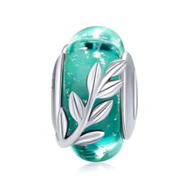 Ezüst charm, virágos gyöngy