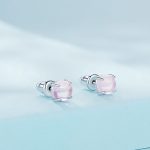 Ezüst fülbevaló holdkővel, rózsaszín