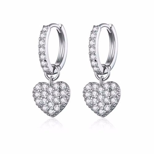 Ezüst fülbevaló kristályos szívvel