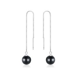 Ezüst fülbevaló achátgyönggyel, fekete
