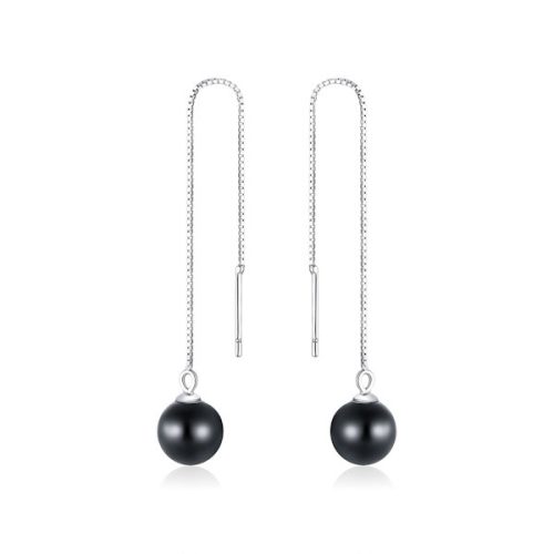 Ezüst fülbevaló achátgyönggyel, fekete