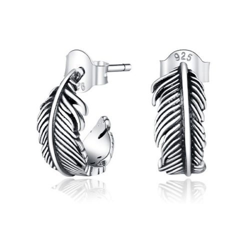 Ezüst fülbevaló, madártoll