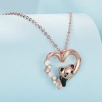 Ezüst női nyaklánc, panda szívvel, rózsaarany
