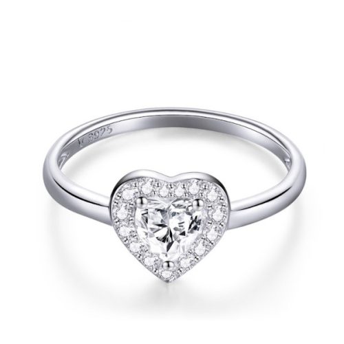 Ezüstgyűrű, kristályos szív, 8-as méret