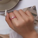 Ezüst női gyűrű, pink, 7-es méret